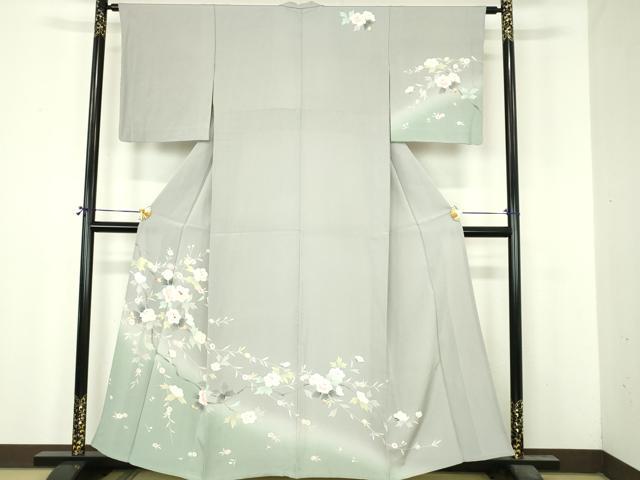 平和屋着物▽訪問着　単衣　友禅　枝花文　暈し染め　正絹　逸品　DABI4829sf