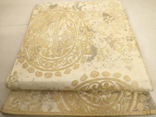 平和屋着物◎六通柄袋帯　鳥獣文　金糸　正絹　逸品　AAAU8901dt