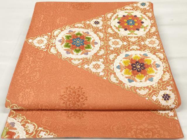 平和屋着物◎六通柄袋帯　唐織　正倉院花文　金糸　正絹　逸品　AAAU8973sg