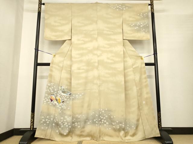 平和屋着物●人間国宝・羽田登喜男 　訪問着　鴛鴦　金銀彩　正絹　逸品　AABE9259ck