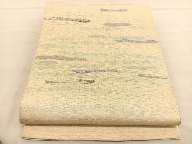 平和屋着物＊夏物　太鼓柄袋帯　櫛織　霞文　銀糸　正絹　逸品　BAAU1673hv