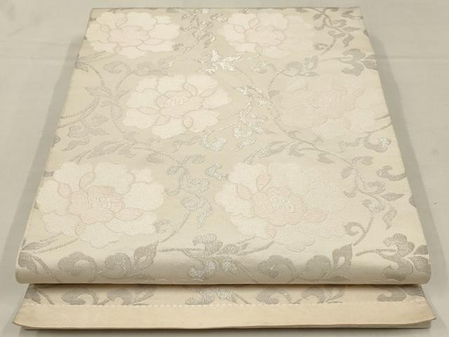 平和屋着物▼六通柄袋帯　唐織　巻唐花　銀糸　正絹　逸品　AAAX4298wj