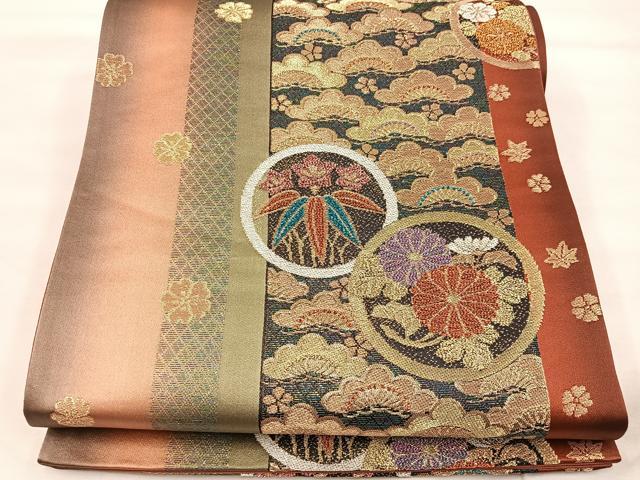 平和屋着物◎六通柄袋帯　松竹梅　金糸　正絹　逸品　BAAT9584mz