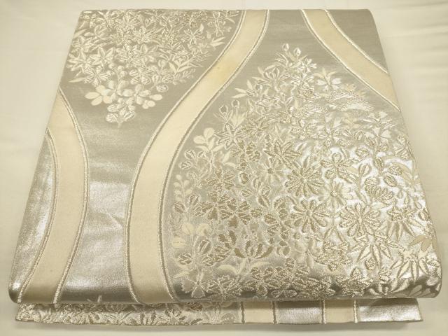 平和屋着物◎六通柄袋帯　立涌花文　銀糸　正絹　逸品　CAAV3502ft
