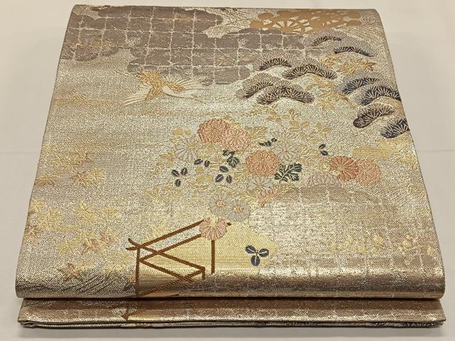 平和屋着物◎六通柄袋帯　唐織　飛鶴花文　金銀糸　正絹　逸品　CAAY0974qv