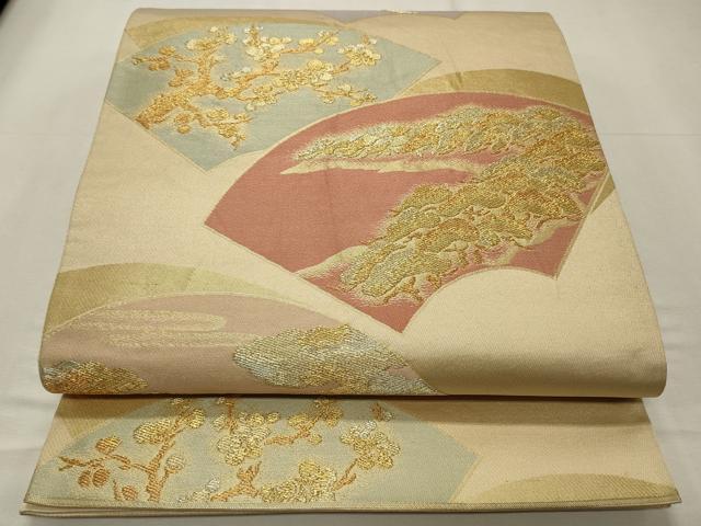 平和屋着物◎六通柄袋帯 地紙飛鶴花文 金銀糸 正絹 逸品 CABD2274qe