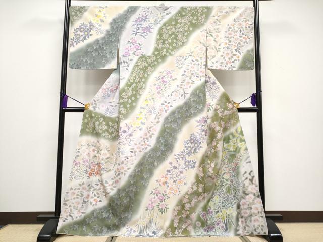 平和屋本店■極上　訪問着　手描き　草花文　暈し染め　逸品　未使用　CYAA1605s5