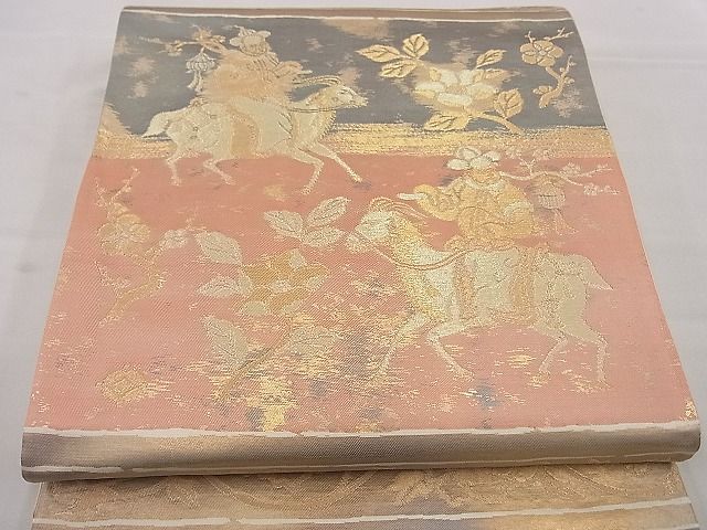 平和屋着物■六通柄袋帯 動物花唐草文 金糸 逸品 n-by4087