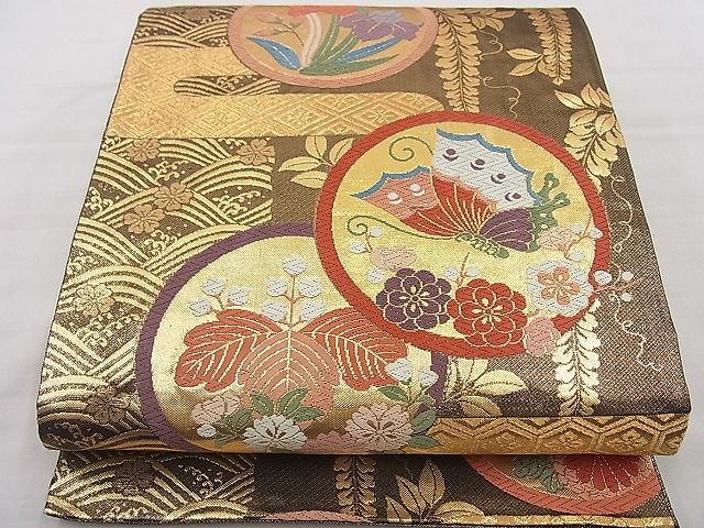 平和屋川間店■九百佐賀錦　六通柄袋帯　唐織　王華彩織文　金糸　逸品　n-by4231