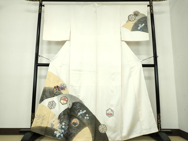 平和屋着物●訪問着　手描き　舞蝶花文　金銀彩　正絹　逸品　DAAY1973ps