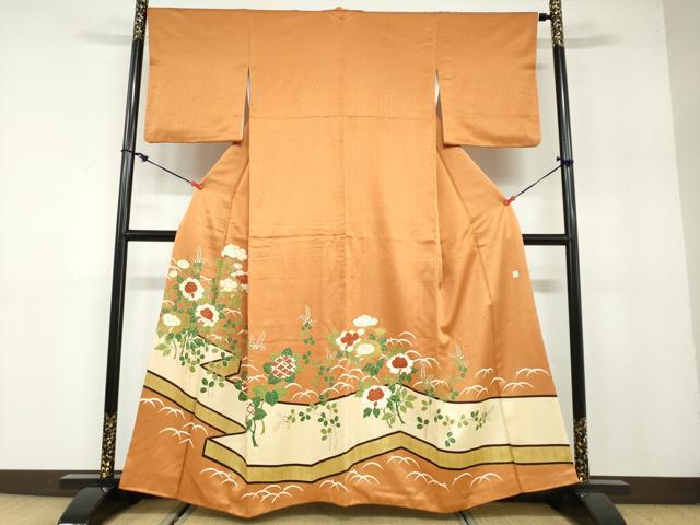 平和屋着物●人間国宝　五代　田畑喜八　色留訪問着　草花文　金彩　正絹　逸品　DABB0063ud