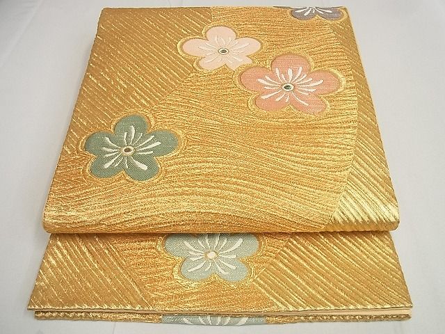 平和屋着物■六通柄袋帯　舞梅文　金糸　逸品　jm2712