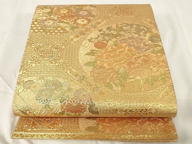 平和屋着物◎佐賀錦　六通柄袋帯　蜀江花文　金糸　正絹　逸品　AAAL9739Adw