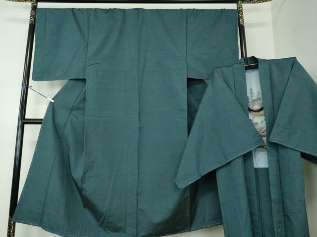 平和屋着物●男性 紬 アンサンブル 長羽織 高麗納戸色 正絹 逸品 未使用 DAAS3071ps