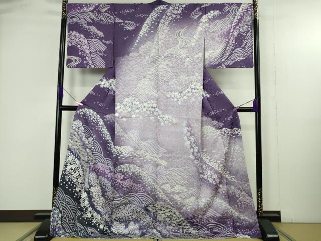Full-Length Under-Kimono - 平和屋着物●極上　訪問着　立波花笹文　飛鶴地紋　暈し染め　ロング丈　逸品　新品　DZAB4938kh6