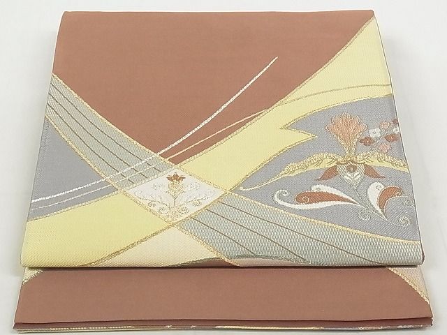 平和屋着物◎六通柄袋帯 千祥庵 枝花文 金銀糸 正絹 逸品 AAAH4349Ast