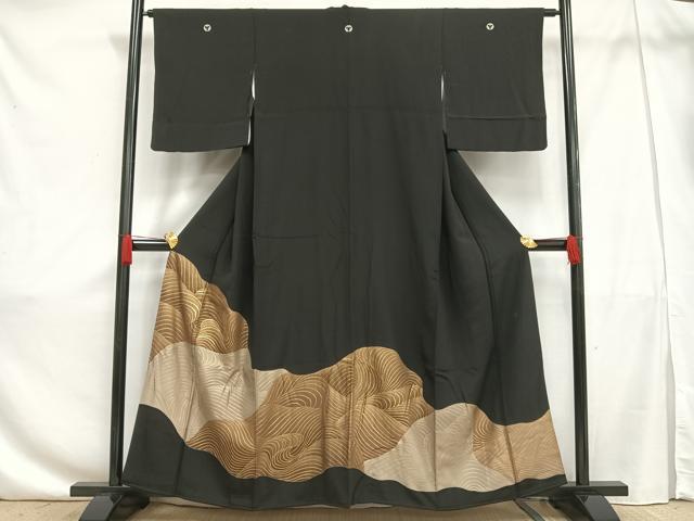 平和屋着物■豪華黒留袖 刺繍 流水文 金彩 正絹 逸品 AAAT7834es