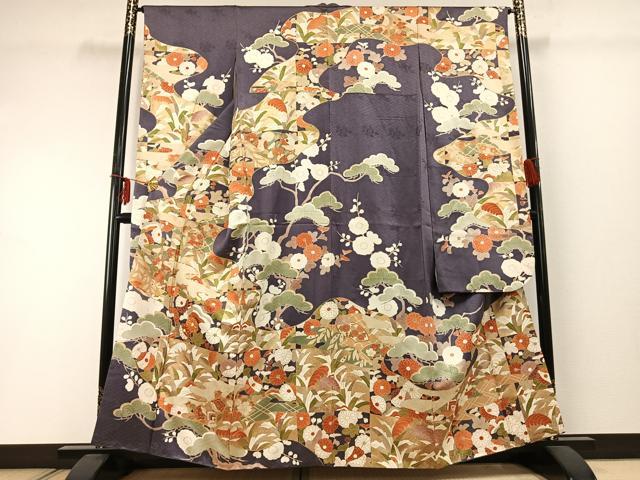 平和屋着物●豪華振袖　駒刺繍　草花文　金彩　正絹　逸品　AABD0760fy