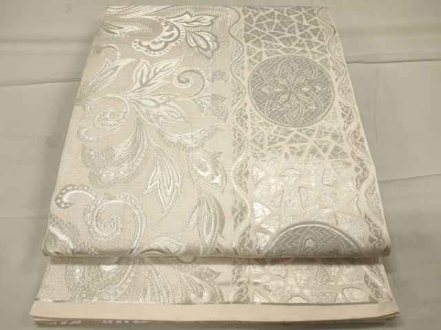 平和屋着物◎六通柄本袋帯　更紗花丸間道　銀糸　正絹　逸品　CAAU7609in