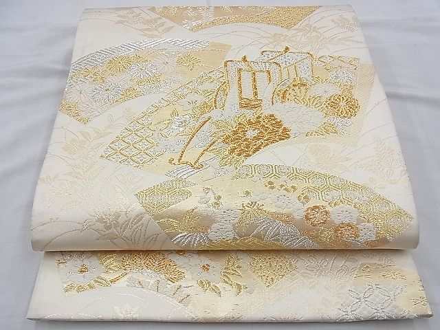 平和屋着物◎六通柄袋帯　美保姿　地紙重ね花文　金銀糸　逸品　BAAE7683du