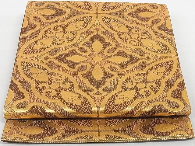 平和屋着物◎六通柄袋帯　七宝花文　金糸　正絹　逸品　AAAH9270Abw