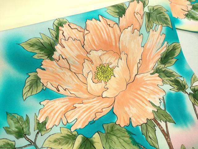 平和屋着物●瀧蒼雲　塩瀬　九寸名古屋帯　手描き　枝牡丹　正絹　逸品　CAAV8719vp