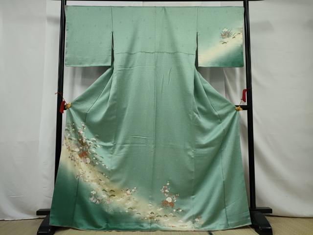 平和屋着物●訪問着　飛鶴花文　暈し染め　金彩　ロング丈　正絹　逸品　未使用　AAAX4889nf