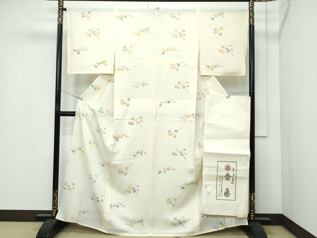平和屋本店▽極上　京都祇園の老舗　ぎをん齋藤　訪問着　単衣　枝花文　銀彩　反端付き　逸品　DZAA6229kh5 平和屋本店▽極上 京都祇園の老舗 ぎをん齋藤 訪問着 単衣 枝花文 銀彩
