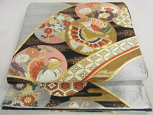 平和屋着物■六通柄袋帯 吉祥花蝶丸文 金銀糸 逸品 DAAF6207du 平和屋着物■六通柄袋帯 吉祥花蝶丸文 金銀糸 逸品 DAAF6207du