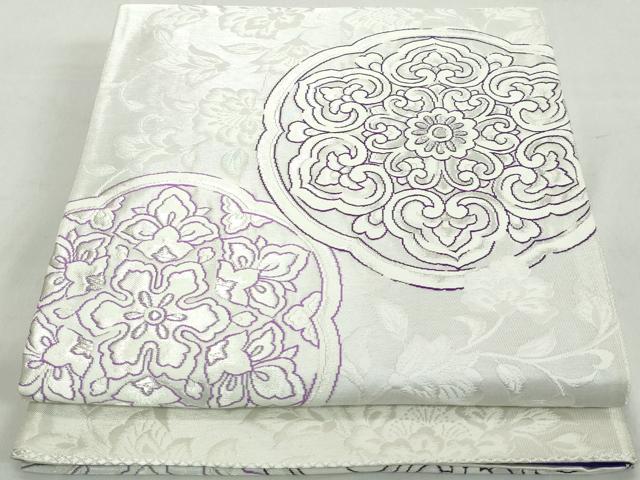 平和屋着物◎六通柄袋帯　更紗花文　銀糸　正絹　逸品　DAAW1114qa