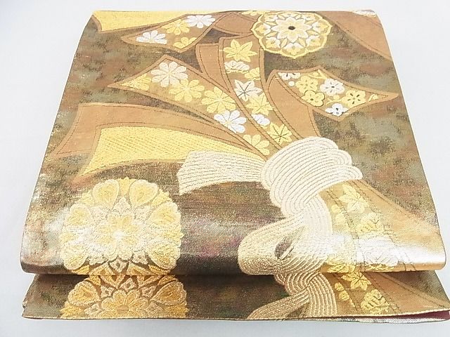 平和屋着物■六通柄袋帯 束ね熨斗花文 金銀糸 引箔 逸品 op8839