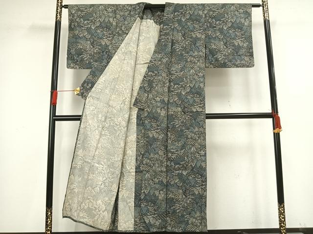 平和屋着物▽上質な小紋　単衣　樹林文　正絹　逸品　AAAV8415fy