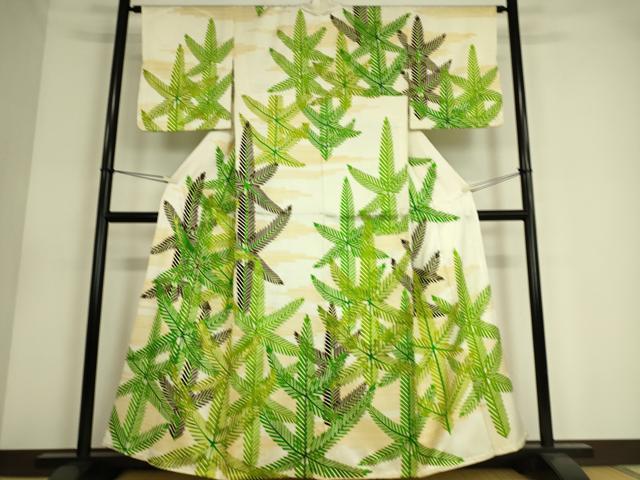 平和屋着物▽訪問着 単衣 駒刺繍 若松葉 金彩 正絹 逸品 DAAS0552az