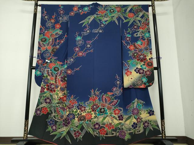 平和屋着物●豪華振袖 紅型 舞蝶花文 暈し染め やまと誂製 正絹 逸品 DAAX4134ps