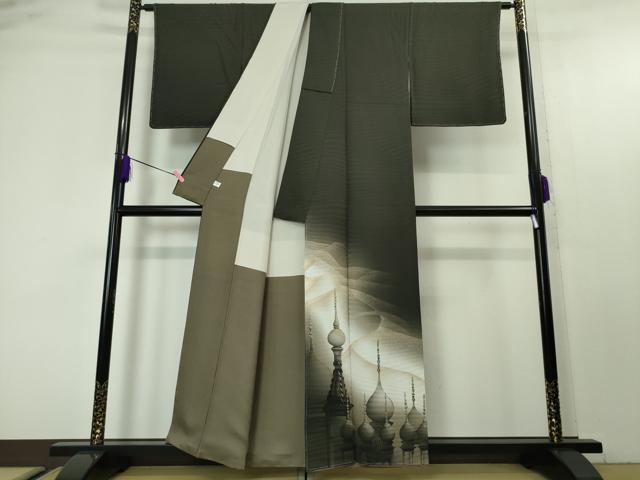 平和屋本店■極上　京都の名門ブランド　銀花仙　訪問着・袋帯セット　異国風景　暈し染め　蝉色地　金彩　逸品　未使用　DZAA4699kh5