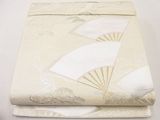 Rakuten - 平和屋着物■六通柄袋帯 輝彩錦 流水扇面松文 プラチナ二重箔 逸品 n-ip1328