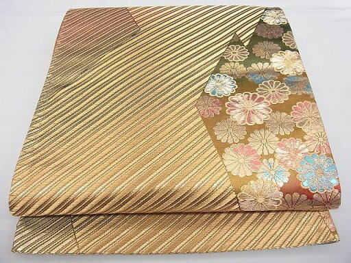 平和屋着物■六通柄袋帯 変わり菱変わり松菊花文 金糸 逸品 n-qw0530 平和屋着物■六通柄袋帯 変わり菱変わり松菊花文 金糸 逸品 n-qw0530