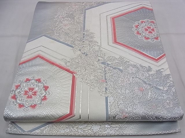 平和屋着物■六通柄袋帯 唐織 花菱亀甲唐草文 銀糸 逸品 n-bg0328