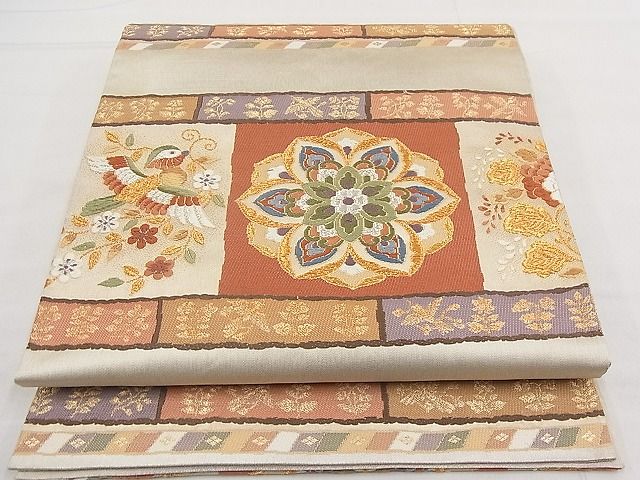 平和屋着物■佐賀錦 六通柄袋帯 唐織 花喰い鳥正倉院文 金銀糸 逸品 n-me0243