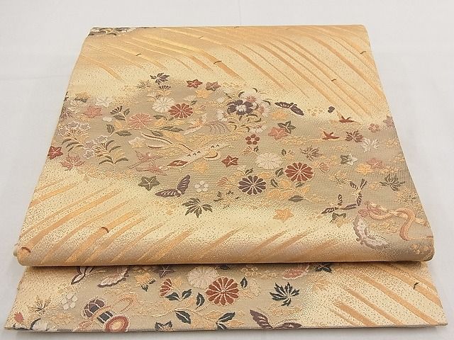 平和屋着物■六通柄袋帯 唐織 楽器花鳥文 金糸 逸品 n-me0240