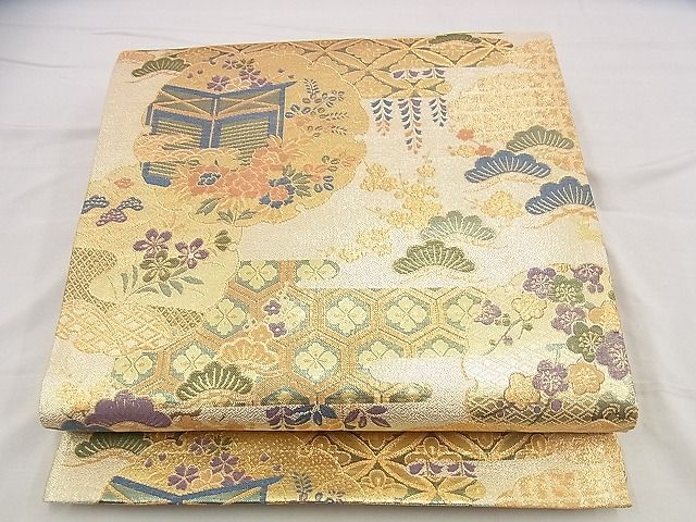 平和屋着物■佐賀錦　六通柄袋帯　雪輪エ霞吉祥花文　金糸　逸品　n-me1039