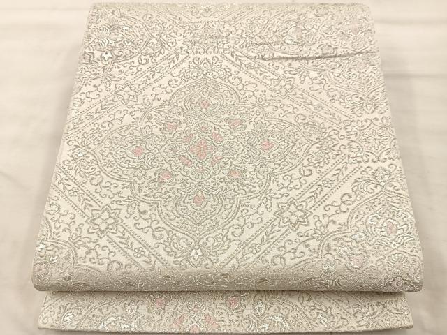 平和屋着物◎六通柄袋帯　唐織　正倉院　銀糸　正絹　逸品　BAAU4083mz