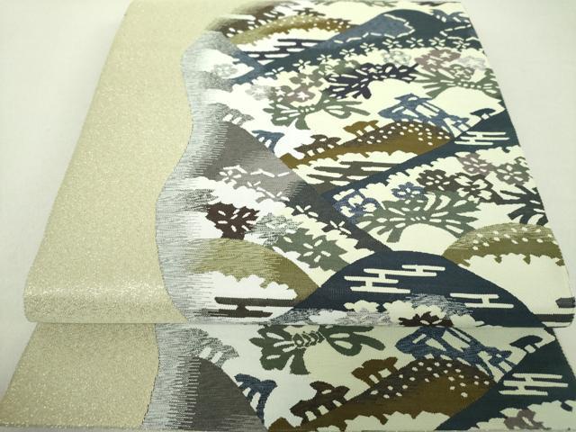 平和屋着物●爪掻き本綴れ　六通柄袋帯　風景花文　金糸　正絹　逸品　未使用　DAAS3634ps