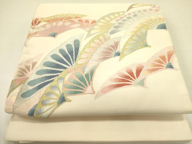 平和屋着物●爪掻き本綴れ　八寸名古屋帯　花扇文　金銀糸　正絹　逸品　DABB7288op