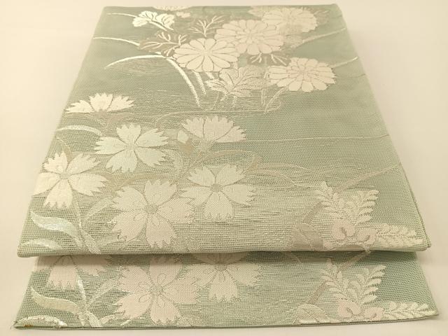 平和屋着物＊夏物　六通柄袋帯　秋草文　銀糸　正絹　逸品　BAAT0676yc