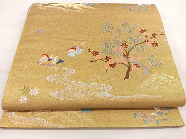 平和屋着物◎六通柄袋帯　唐織　流水花鳥文　金糸　正絹　逸品　BAAT2837mz