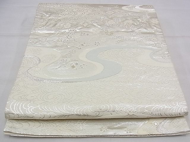 平和屋着物■六通柄袋帯 唐織 流水草花文 金銀糸 逸品 n-bg0331
