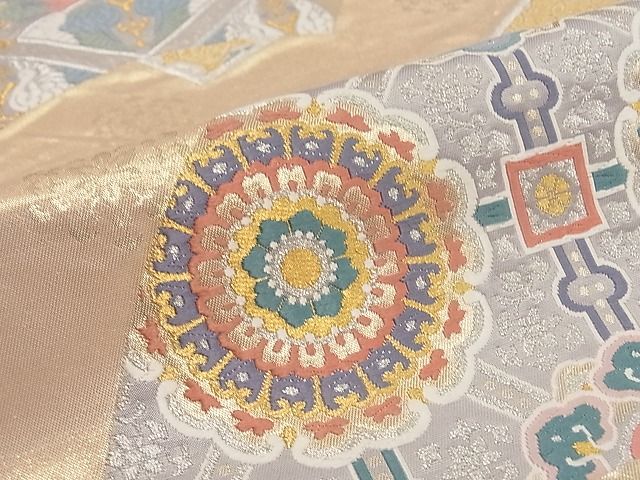 平和屋着物■六通柄袋帯　唐織　地紙重ね吉祥花文　金銀糸　逸品　rv8819