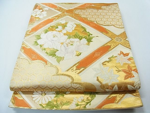 平和屋着物◎六通柄袋帯　雲取り菱花丸文　金糸　逸品　CAAC4532in