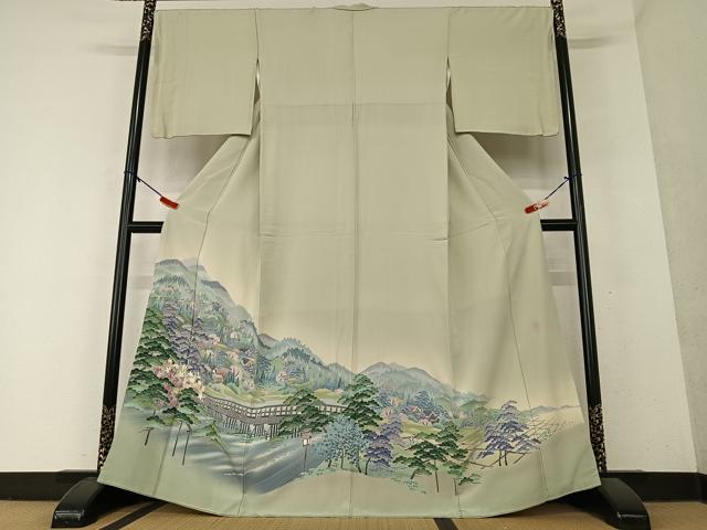 Irotome - 平和屋着物●十日町友禅作家　阿部佳雪　色留袖　風景草花文　正絹　逸品　AAAY6529zg
